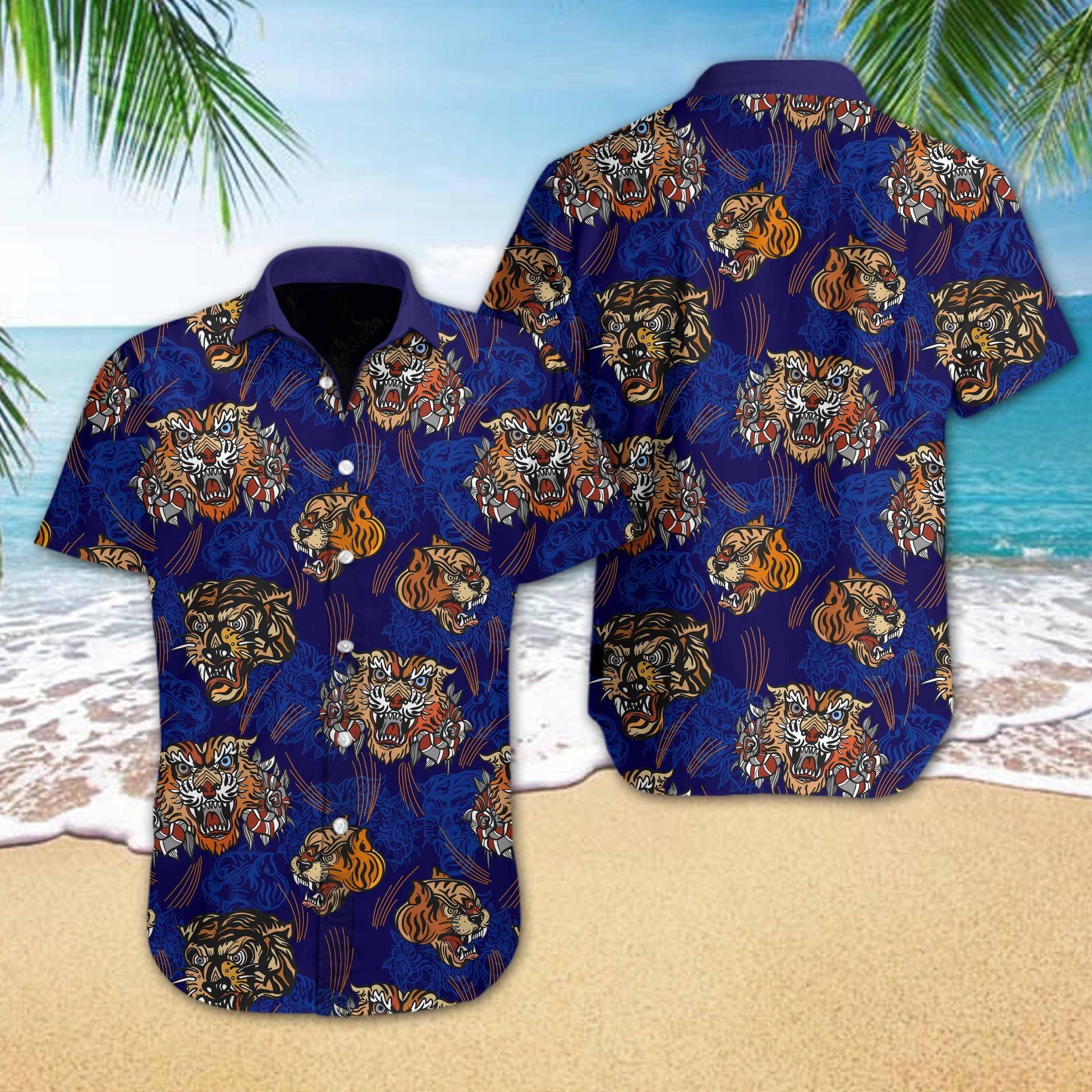 Tiger Tattoo Style Aloha Hawaiian Shirt Colorful Short Sleeve Summer Beach Casual Shirt For Men And Women