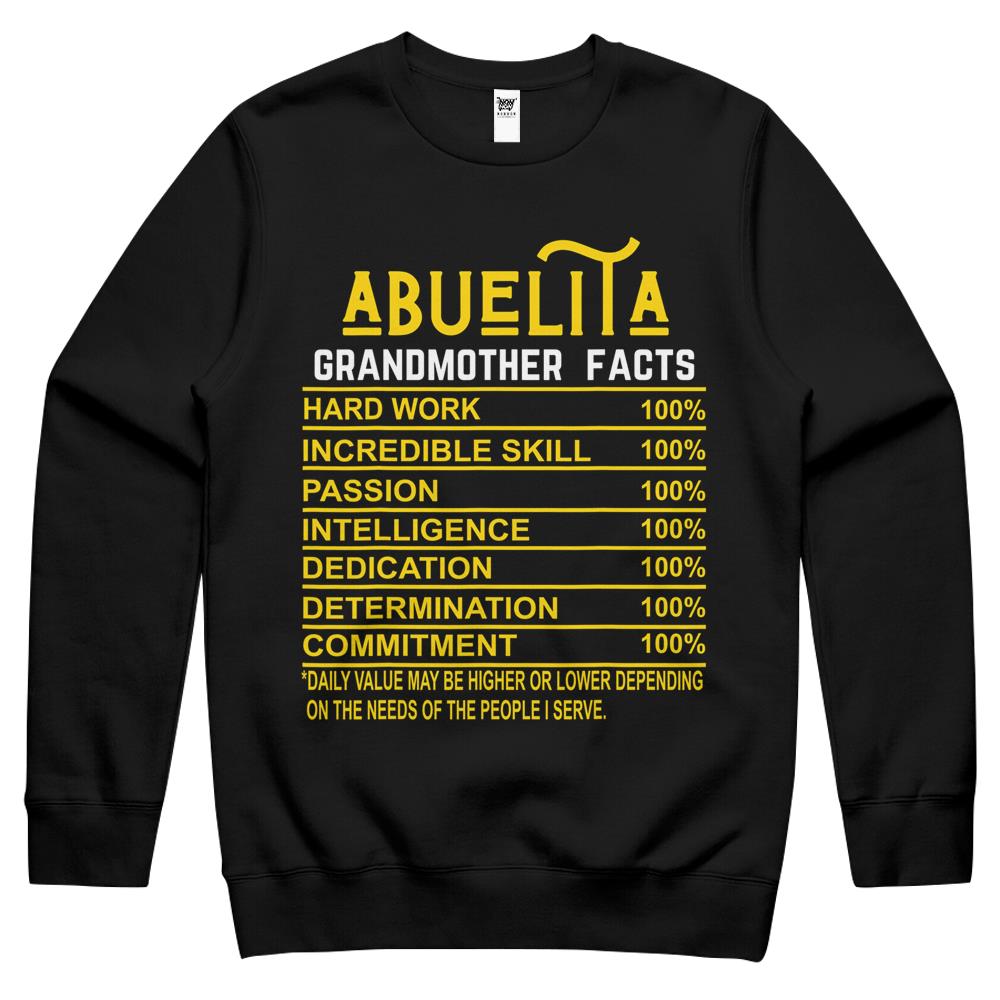 Nutritional Facts Shirt, Nutrition Facts Crewneck Sweatshirt, Abuelita Grandmother Facts Funny Nutritional Crewneck Sweatshirt