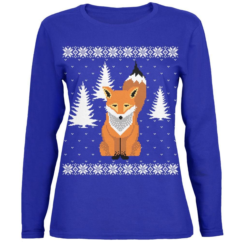 Big Fox Ugly Christmas Sweater Womens Long Sleeve T Shirt Royal Sm