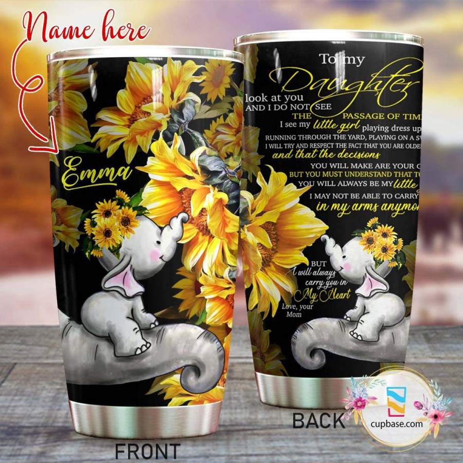 To My Daughter Sunflower Elephant Personalized Stainless Steel Insulated Tumbler Cup