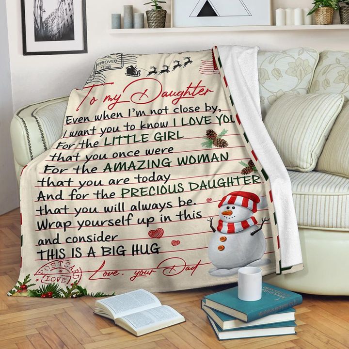 To My Daughter Fleece Blanket, Love Letter Blanket Merry Christmas, Gift For Daughter From Dad Gift Home Decor Bedding Couch Sofa Soft And Comfy Cozy