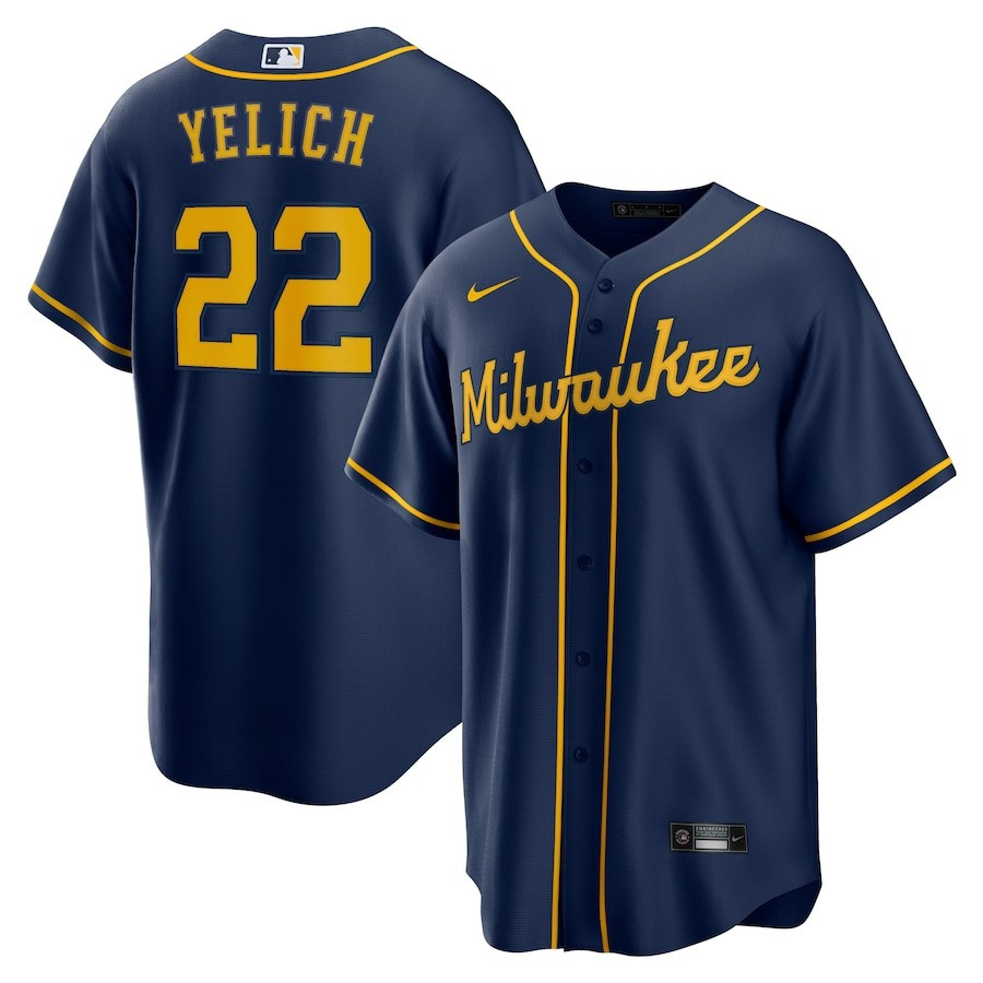 Christian Yelich 22 Milwaukee Brewers Alternate Player Jersey – Navy