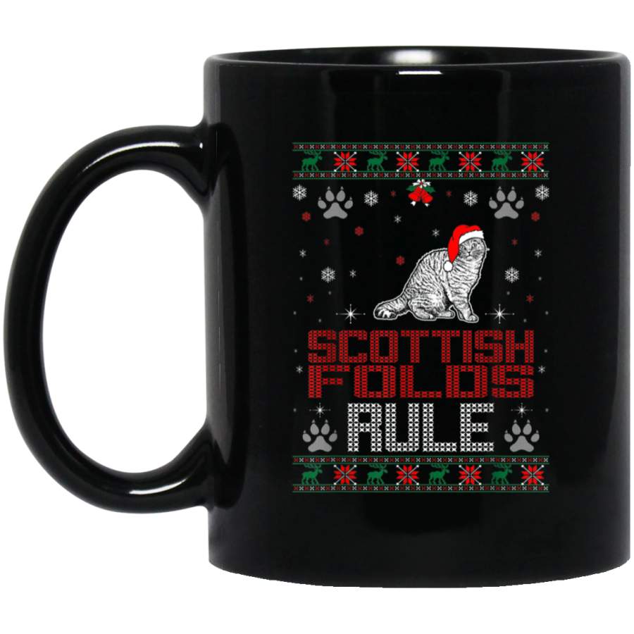 Scottish Folds Rule Pet Lovers Christmas Ugly Sweater Gift Black Mug