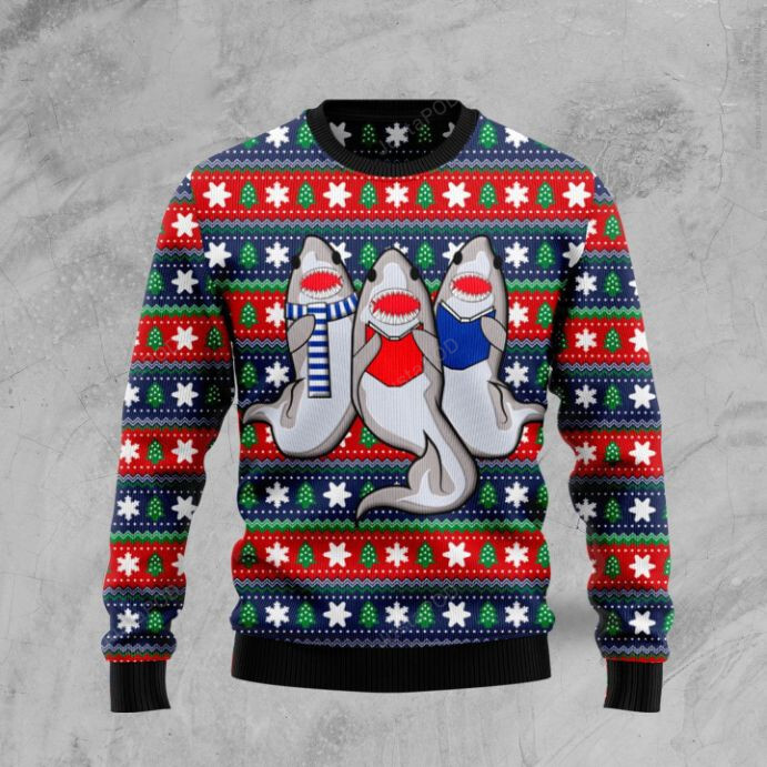 3D Christmas Carolling Sharks Ugly Sweater