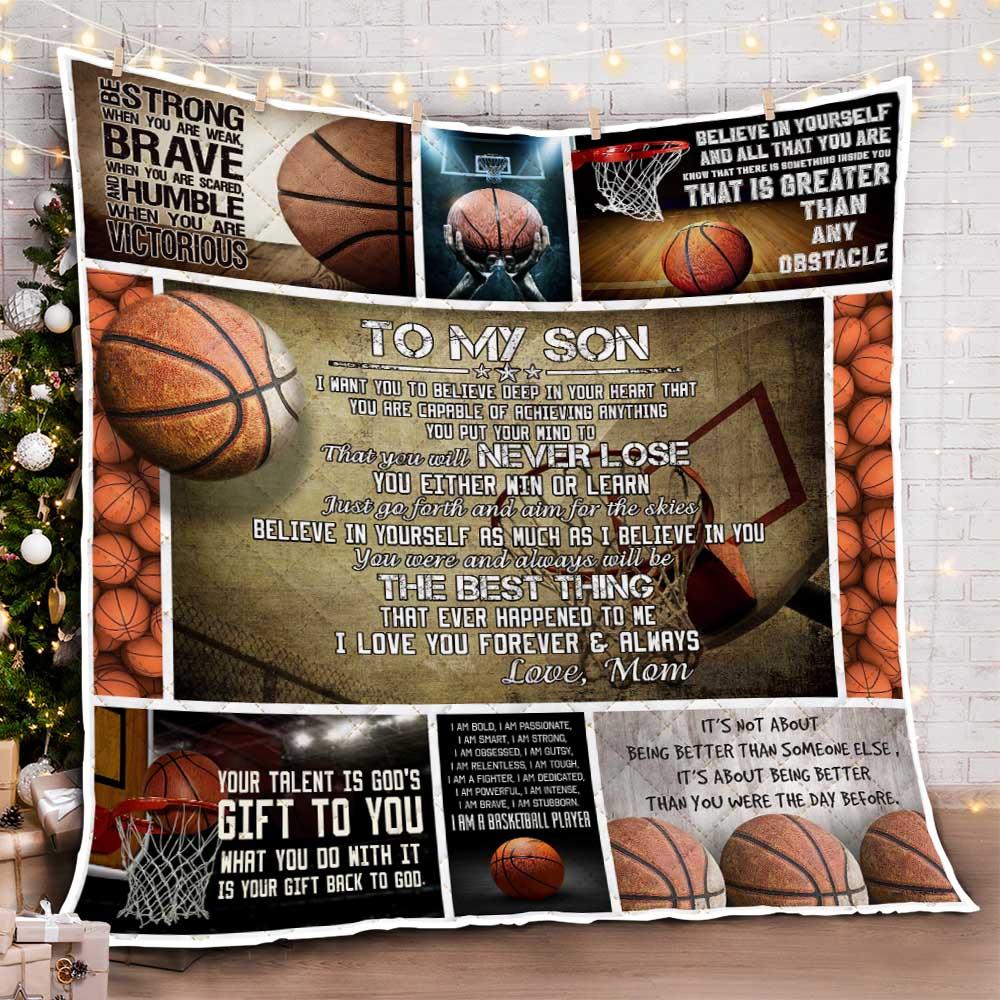 To My Son. Just Go Forth And Aim For The Skies. Basketball Quilt Blanket