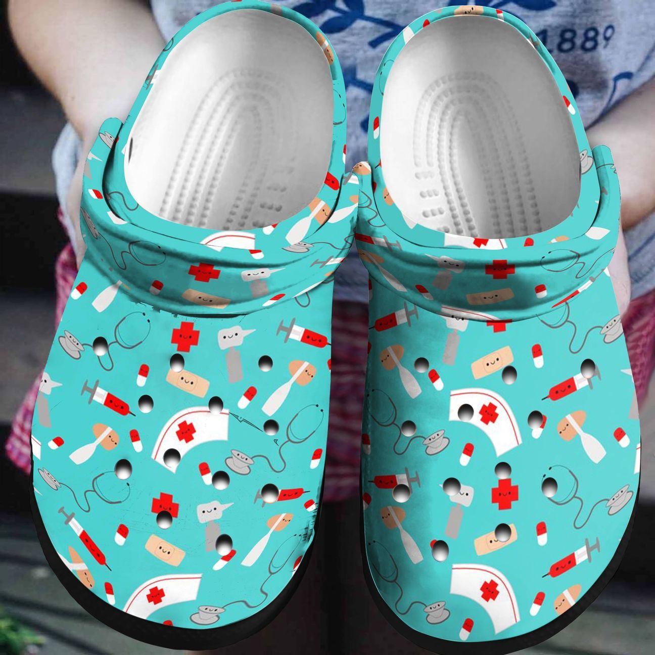 Nurse Personalized Clog, Custom Name, Text, Color, Number Fashion Style For Women, Men, Kid, Print 3D Green Pattern