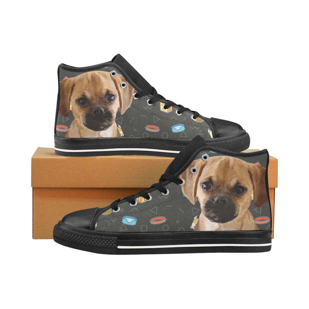 Puggle Dog Black Men’s Classic High Top Canvas Shoes /Large Size