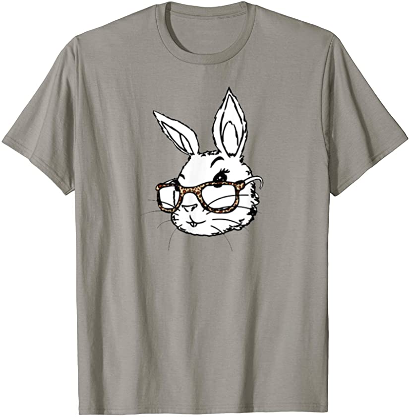 Cute Bunny Face Shirt Leopard Print Glasses Easter Gift T-Shirt