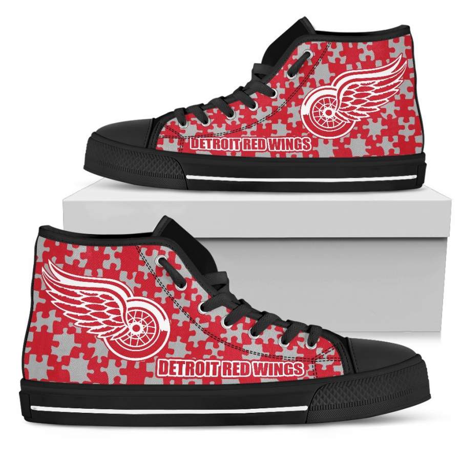 Puzzle Logo With Detroit Red Wings High Top Shoes