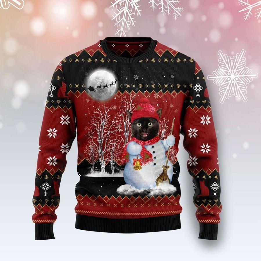 Black Cat Snowman Ugly Christmas Sweater 3D All Over Print