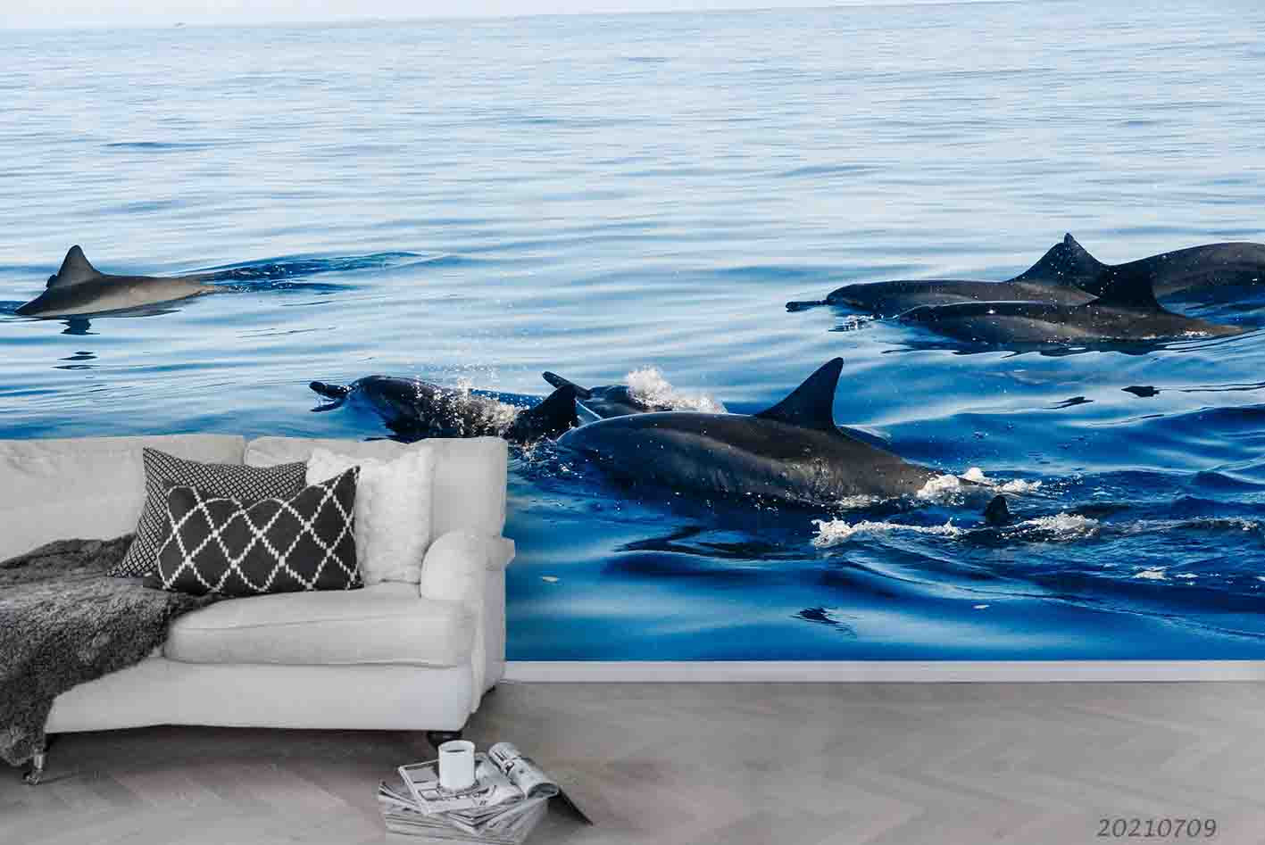 3D Ocean Dolphin Wall Mural Wallpaper Sww4277