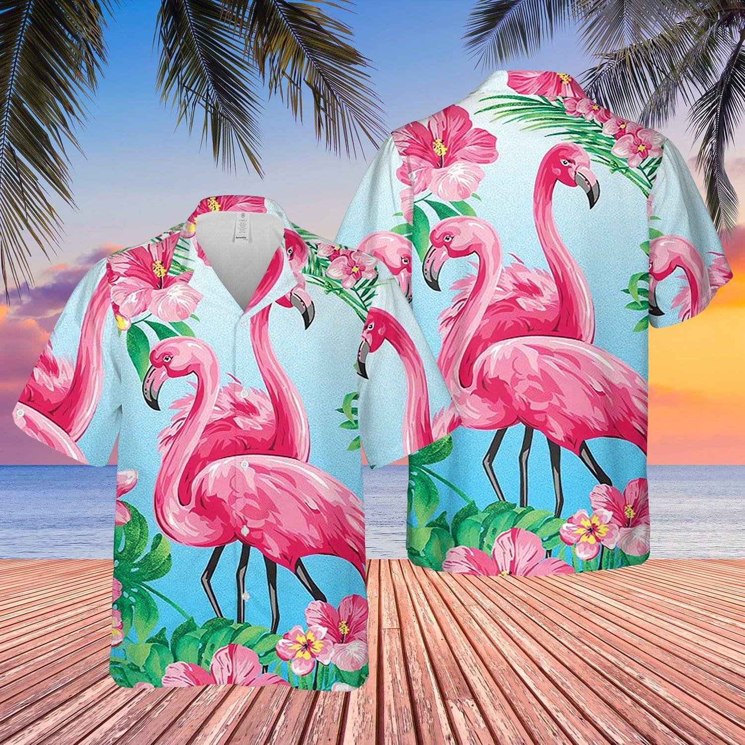 Couple Flamingo Tropical Pink Blue Unisex Hawaii Shirts Ha72286