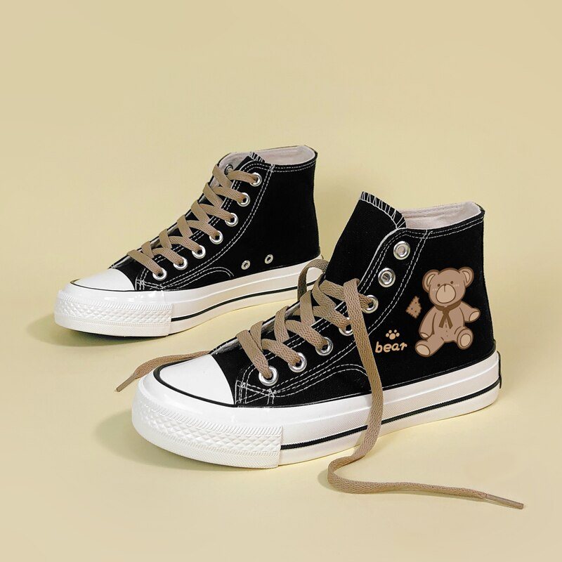 Baby Bear Black And White High Top Canvas Shoes – Women’S – Cipzitees Shop