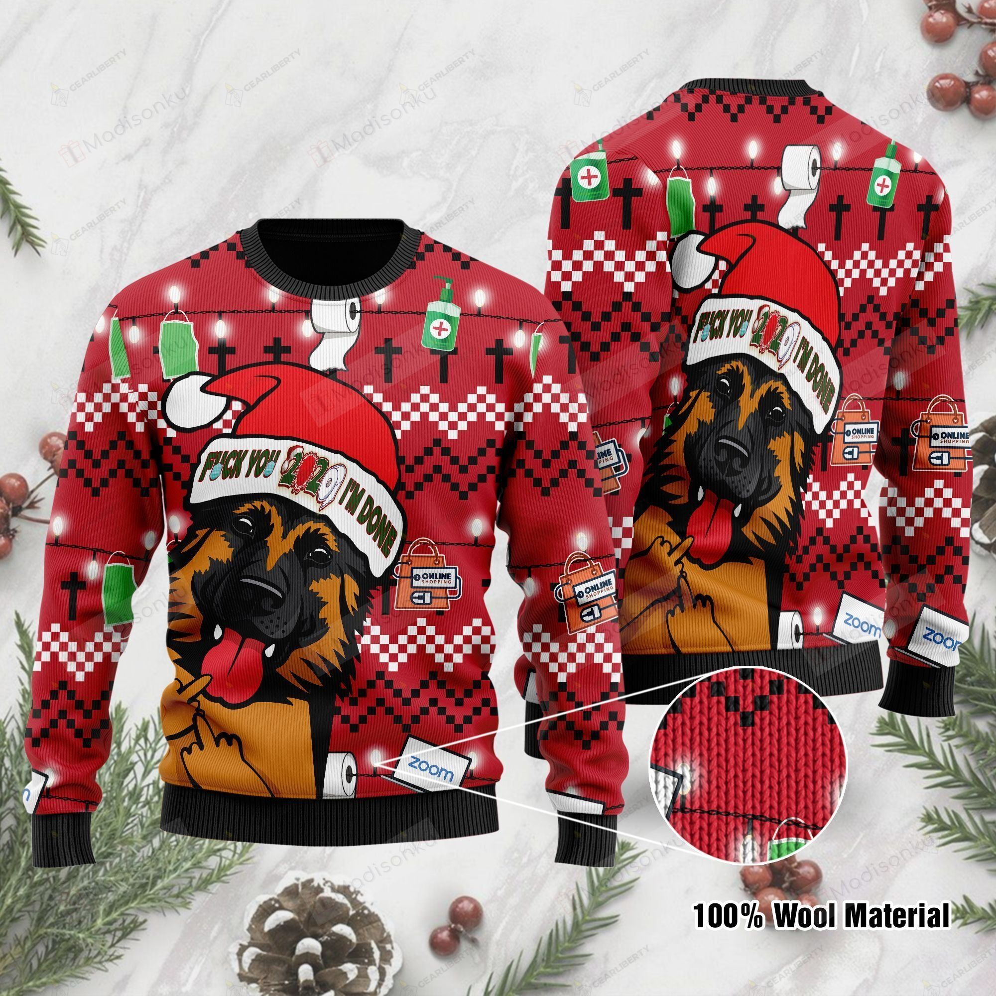 Black And Tan German Shepherd And Fuck For Unisex Ugly Christmas Sweater, All Over Print Sweatshirt