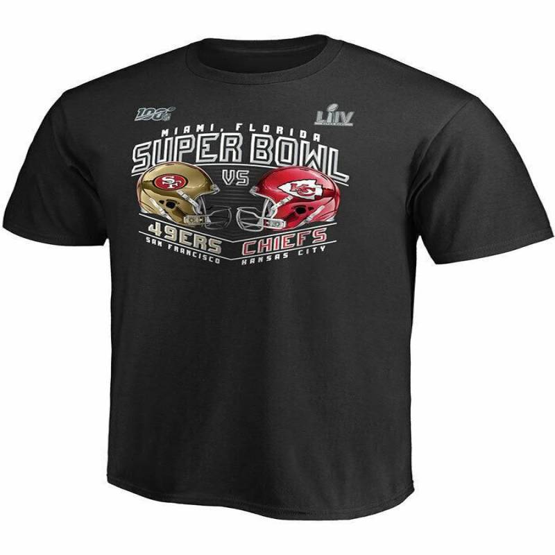 Kansas City Chiefs Vs San Francisco 49Ers Black 2019 Super Bowl Liv Participant Men And Women T Shirt S-5Xl