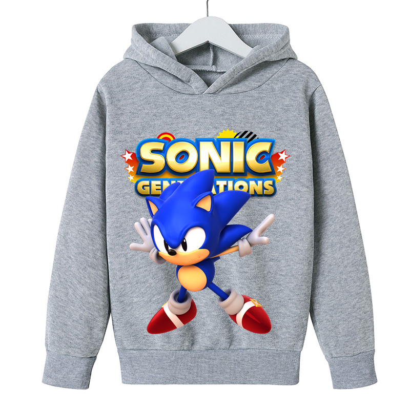 4-14 Years Kids Clothing Boys Super Sonic Harajuku Sweatshirt Spring Autumn Clothes For Girls Kids Long Sleeve O-neck Hoodies alx