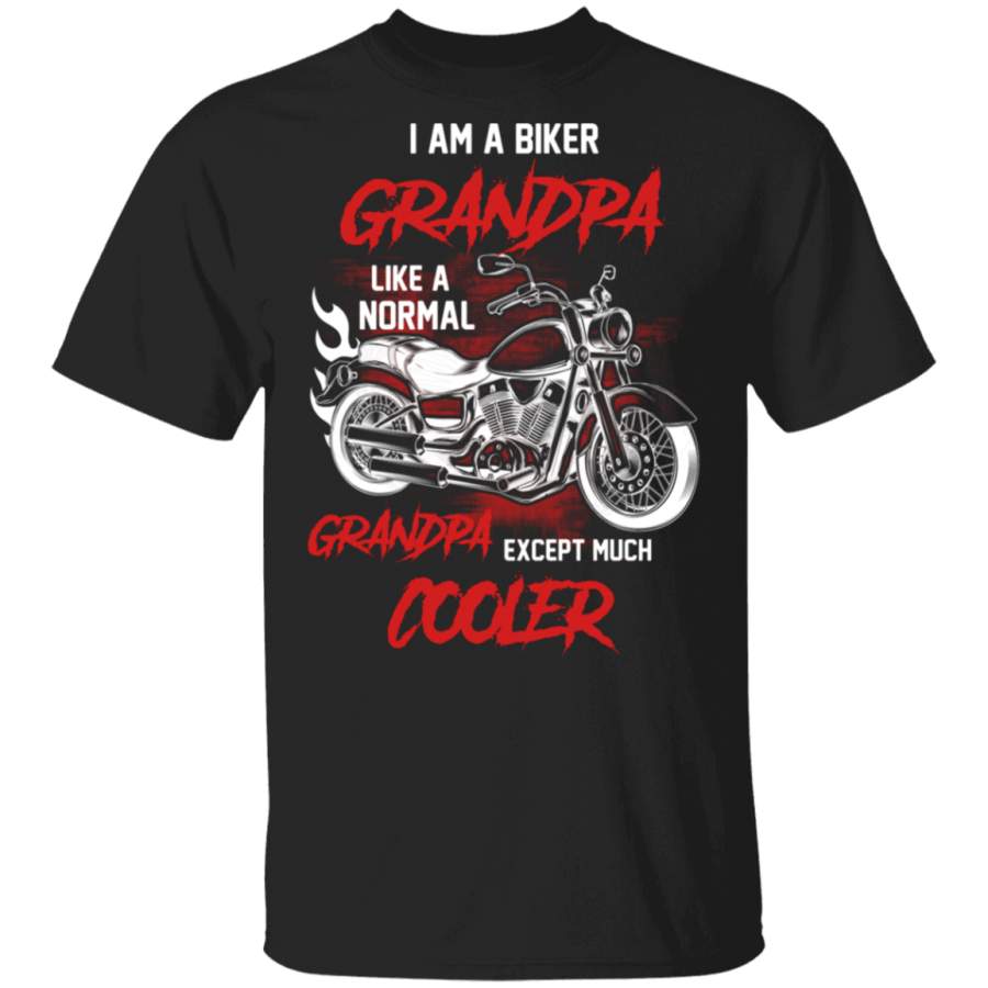 Biker Grandpa Like a Normal Grandpa Except Cooler Funny Father’s Day Tshirt