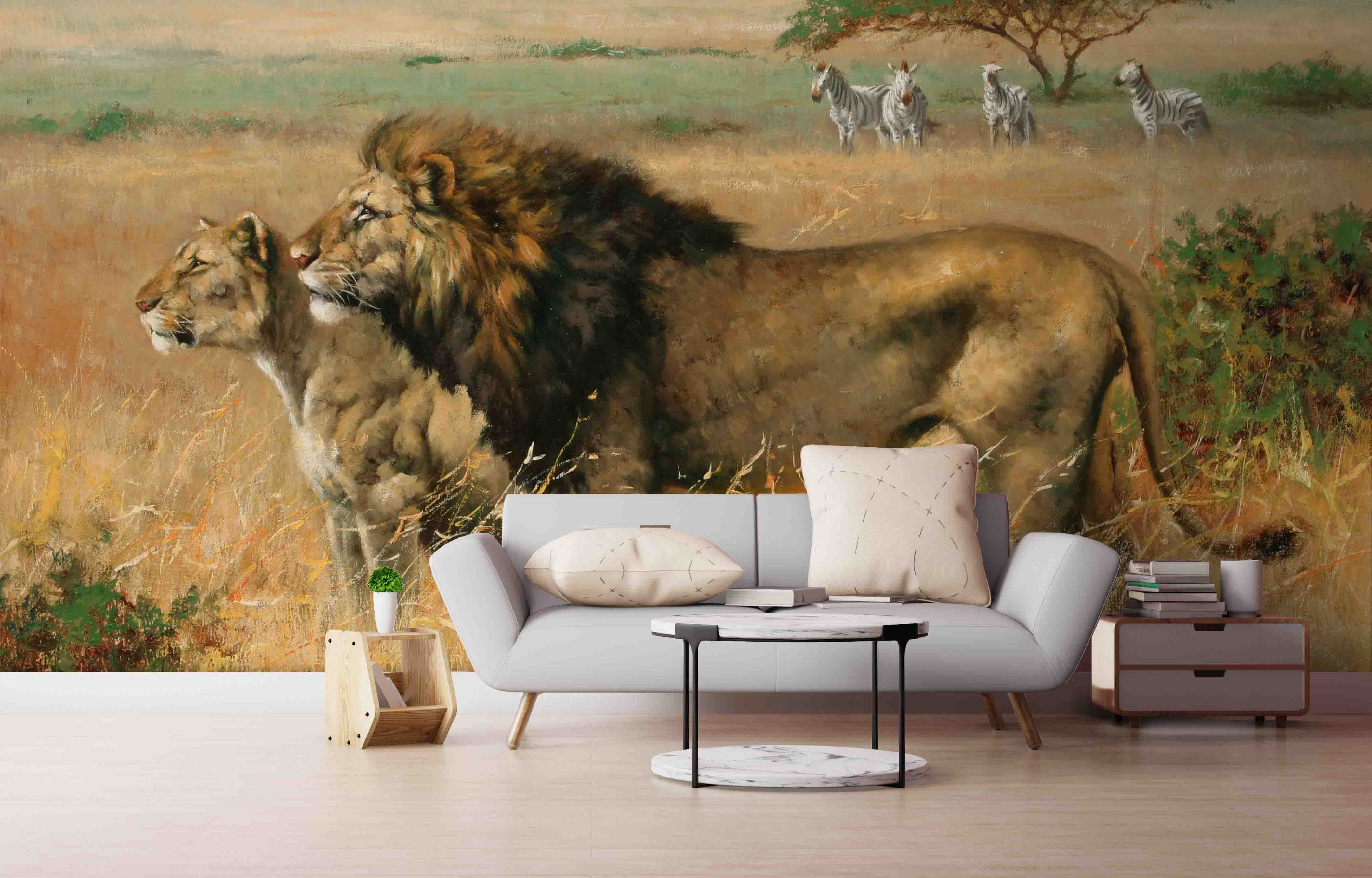 3D Realistic Grassland Lion Animal Wall Mural Wallpaper Lxl 1618