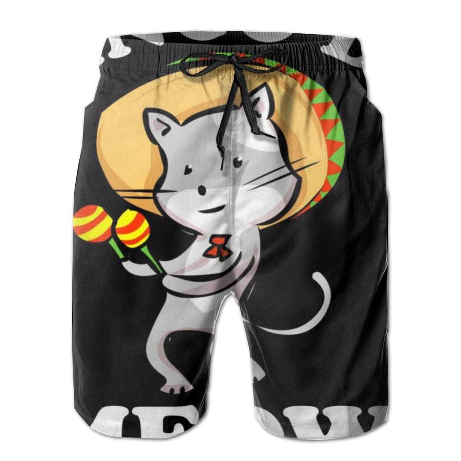 2 Pack Cinco De Meow! Mayo Funny Mexican Cat Poster Men Swim Trunks Drawstring Elastic Waist Quick Dry Beach Shorts with Mesh Lining Swimwear Bathing Suits