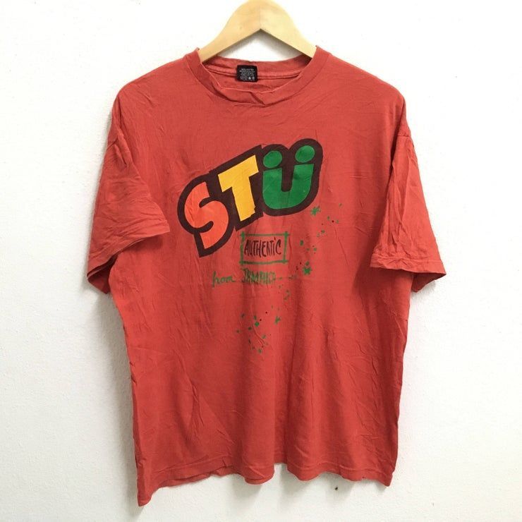 Rare Stussy Skateboard Streetwear Big Logo Red Colour Crew Neck Shirt