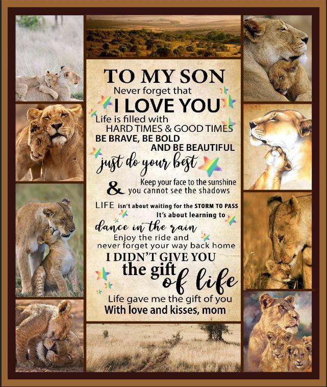 To My Son I Love You With Love And Kisses Mom Lion Cozy Fleece Blanket, Sherpa Blanket