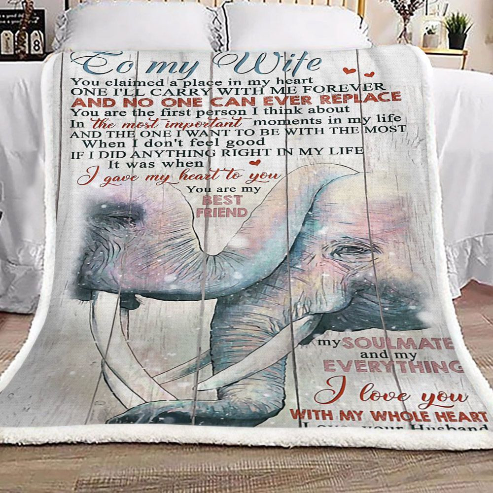 Personalized Elephant To My Wife From Husband I Gave My Heart To You Sherpa Fleece Blanket Great Customized Blanket Gifts For Birthday Christmas Thanksgiving Mother’S Day