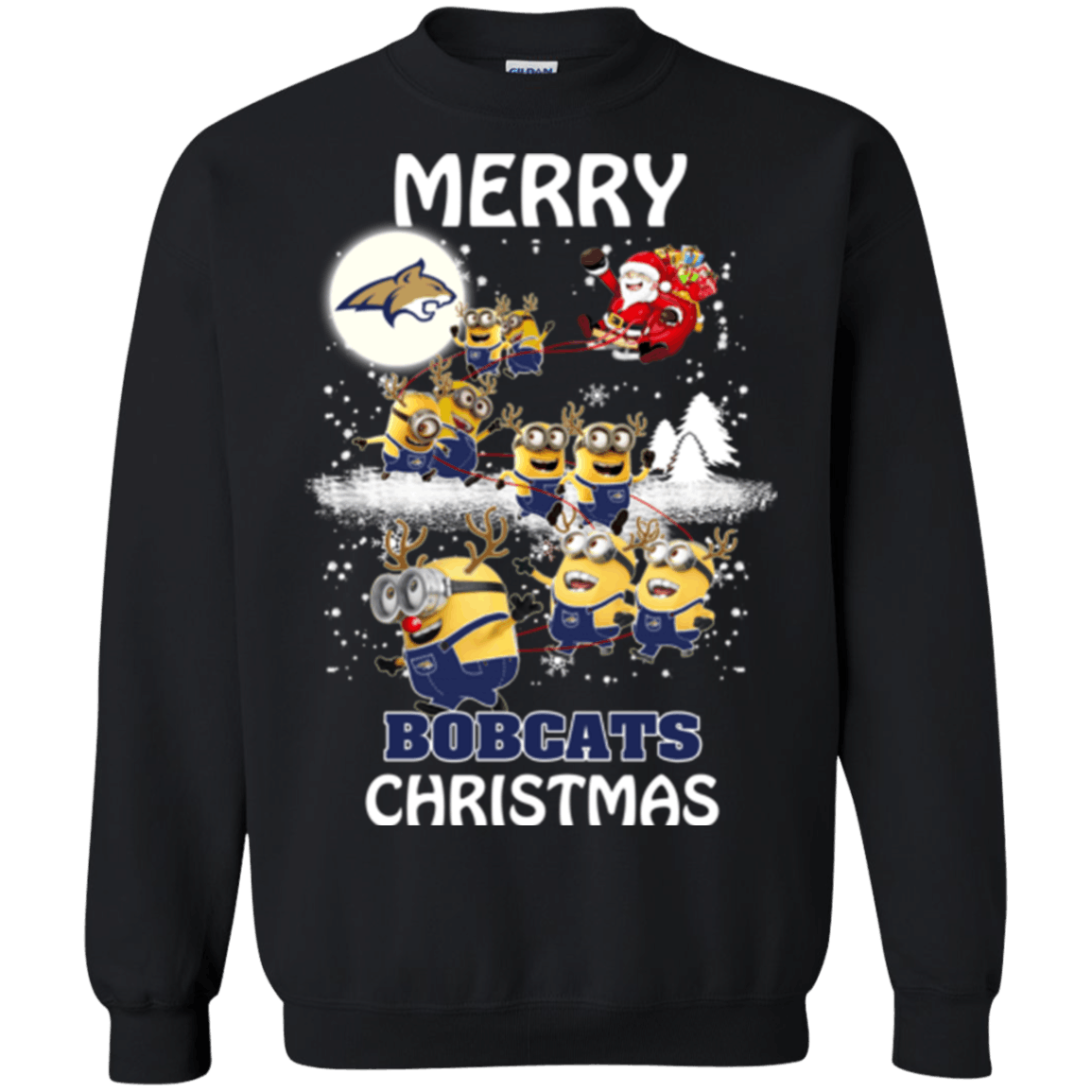 Fabulous Montana State Bobcats Minion Ugly Christmas Sweater 2023S Santa Claus With Sleigh Sweatshirts