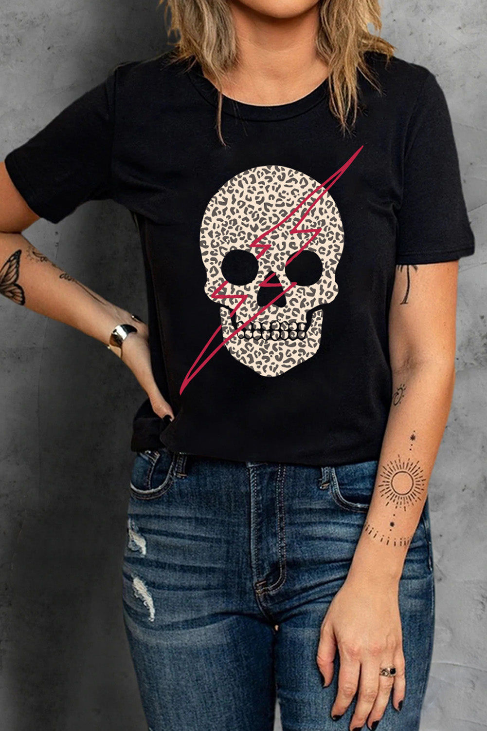 Black Leopard Skull Short Sleeve Tee