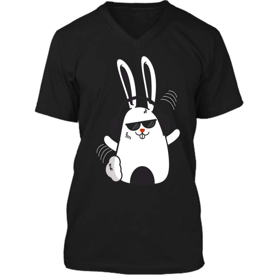 Cute Hip Hop Rabbit Bunny Easter T-Shirt Boys Teen Kids Men Mens Printed V-Neck T