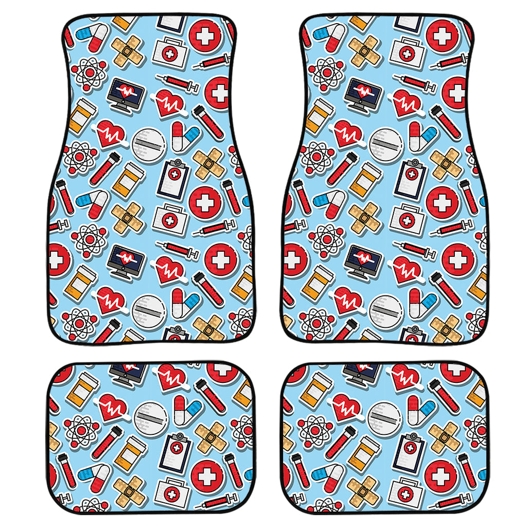 Colorful Medical Pattern Print Front And Back Car Floor Mats, Front Car Mat