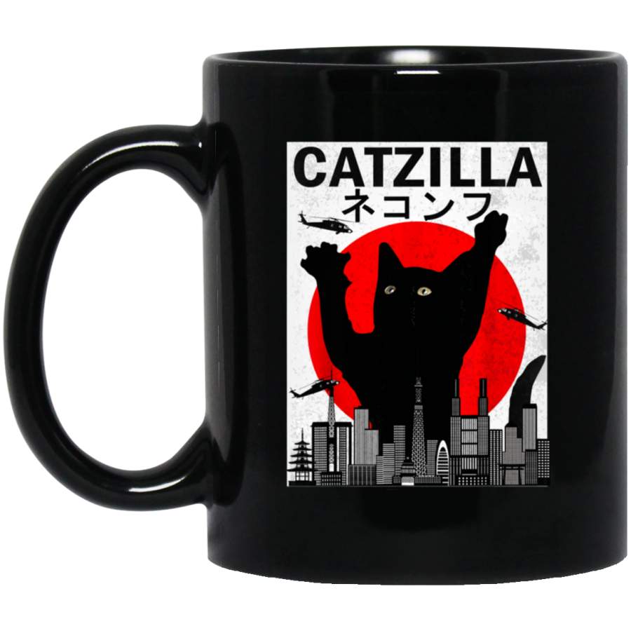 Vintage Catzilla Japanese Sunset Style Cat Kitten 11 oz Mug