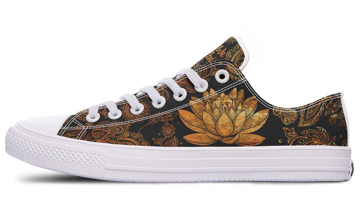 Lotus Elephant Gold Low Top Canvas Custom Shoes