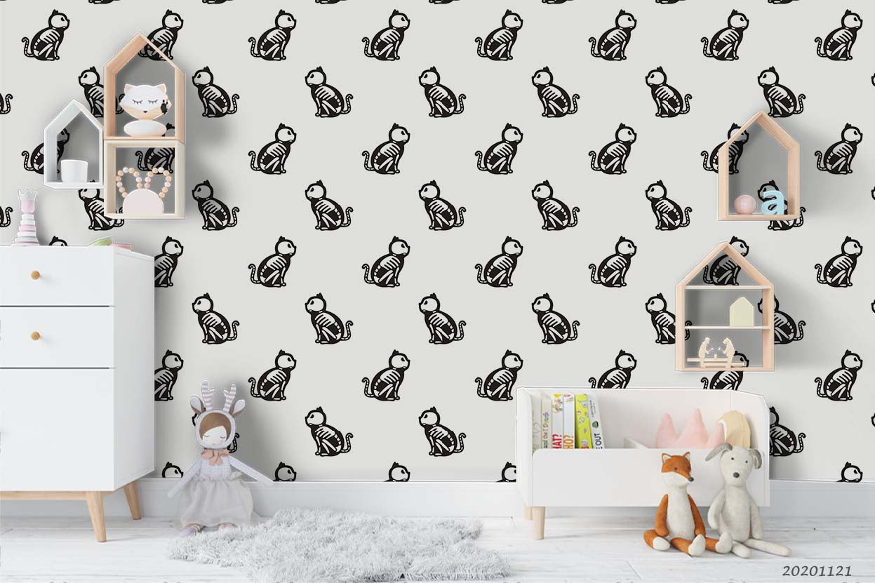 3D Cartoon Hand Drawn Rock Cat Bone Animal Pattern Wall Mural Wallpaper Lxl