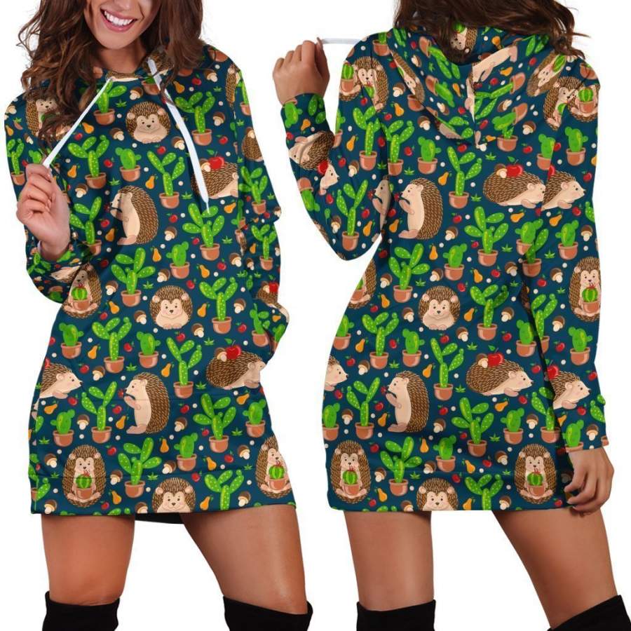 All Over Printing Scarlet Hedgehog And Cactus Hoodie Dress