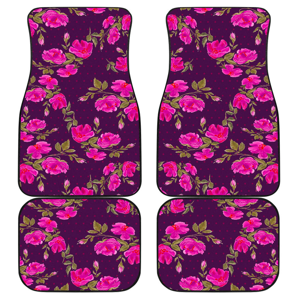 Purple Floral Flower Pattern Print Front And Back Car Floor Mats, Front Car Mat