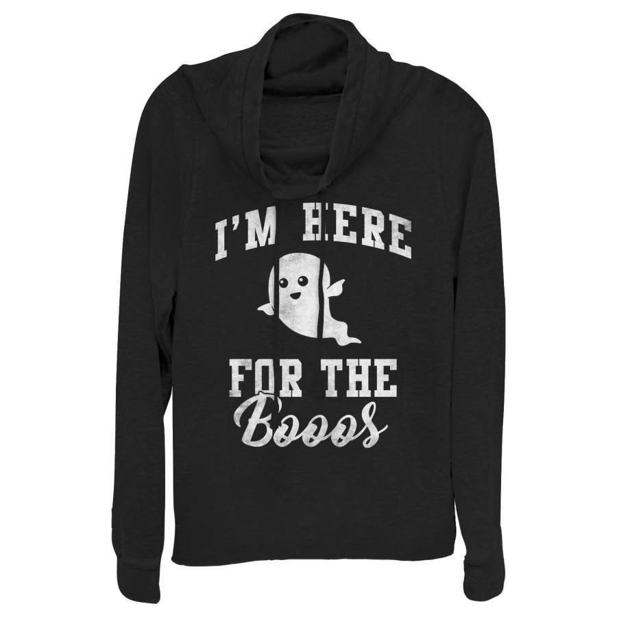 CHIN UP Junior’s Halloween Ghost Here for Boos Cowl Neck Sweatshirt