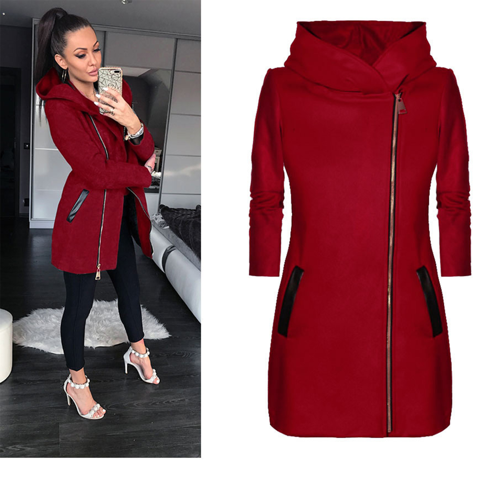 2022 Womens Winter Jacket Coat Fashion Women Zipper Mid-Length Coat For Spring Fall Solid Color Long Sleeve Hooded Coat Dropship alx