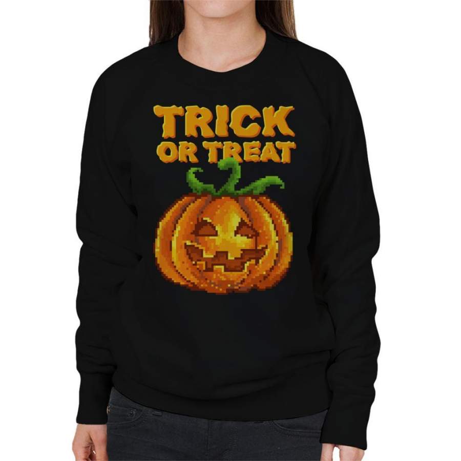 Trick Or Treat Halloween Pumpkin Pixel Art Women’s Sweatshirt