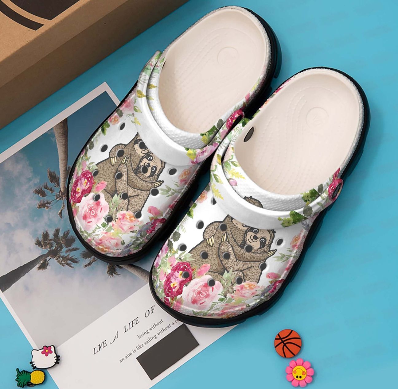 Sloth Personalized Clog, Custom Name, Text, Color, Number Fashion Style For Women, Men, Kid, Print 3D Sloth And Flowers