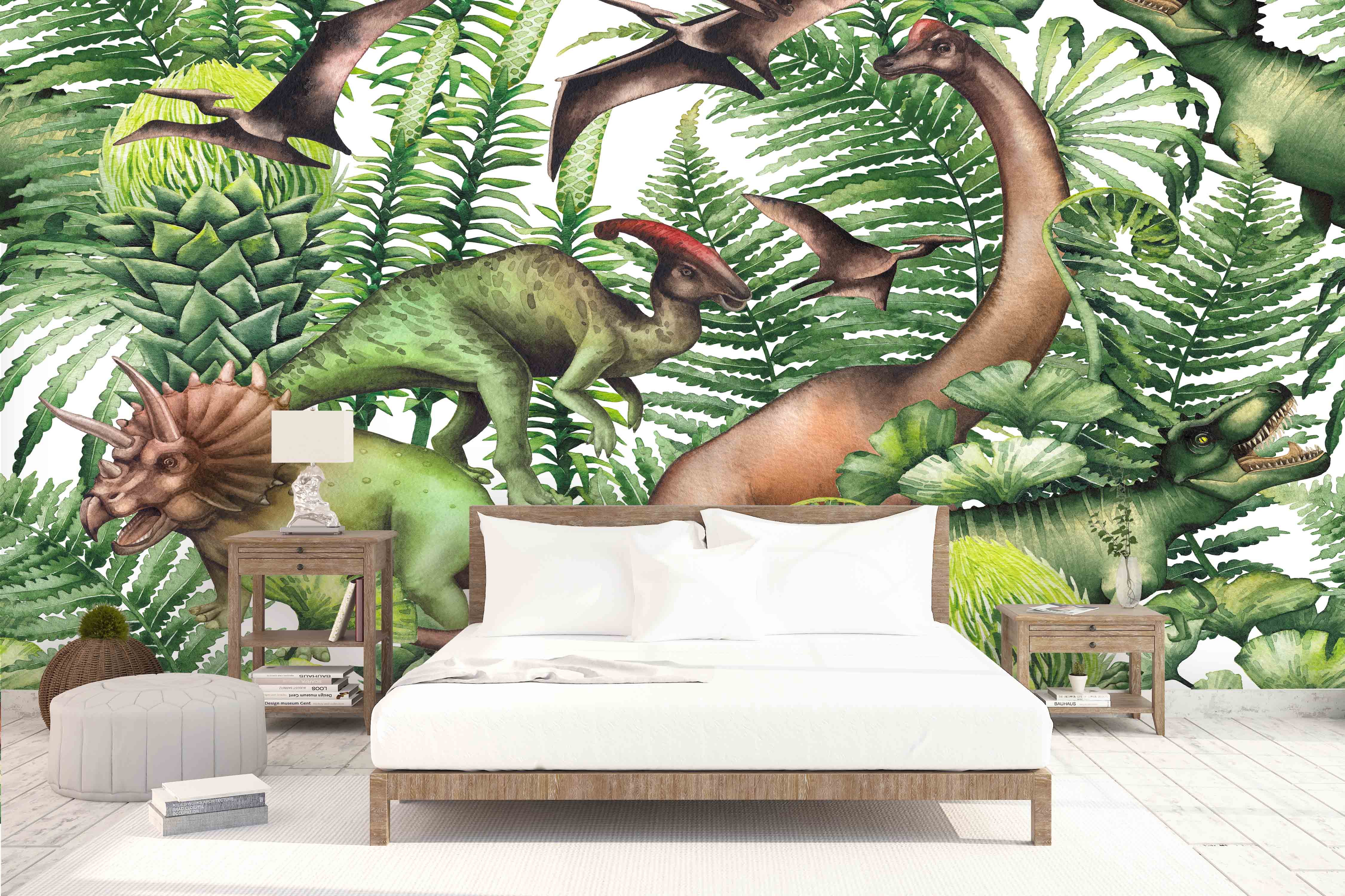 3D Green Leaf Dinosaur Wall Mural Wallpaper 75