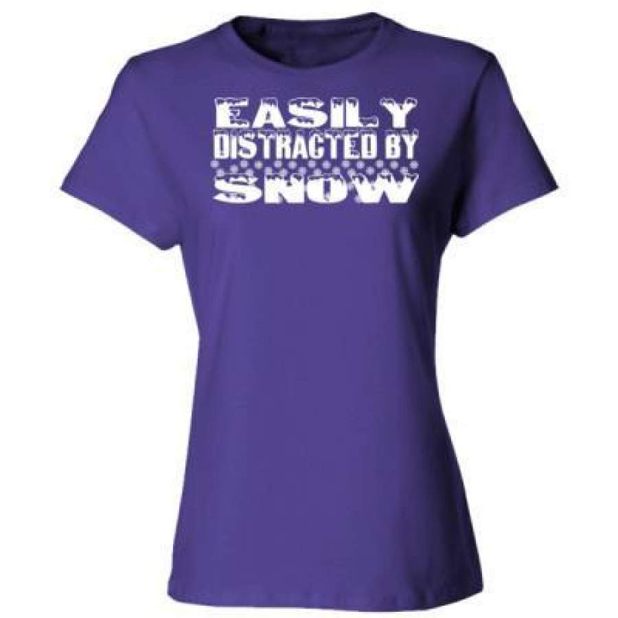 AGR Easily Distracted By Snow – Ladies’ Cotton T-Shirt