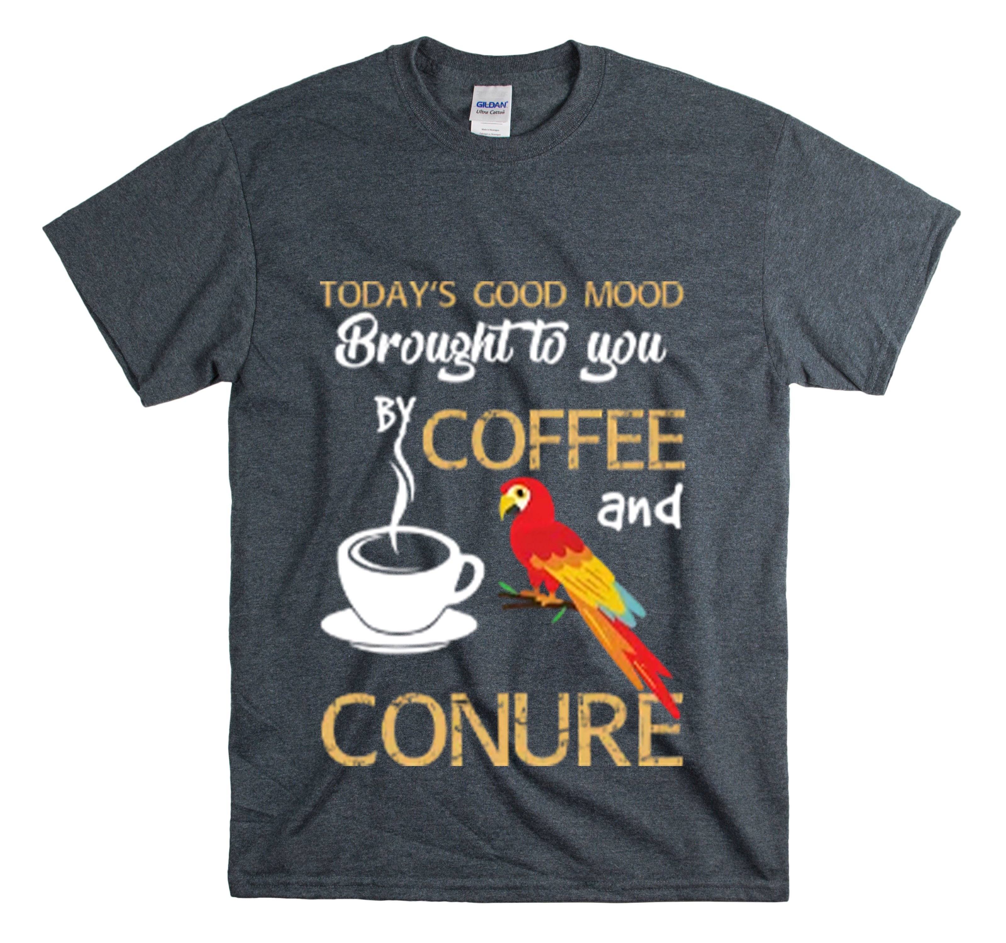 Shirt Funny Good Mood By Coffee And Conure Cheerful Relaxing Morning Routine Positive T-Shirt Unisex Heavy Cotton Tee