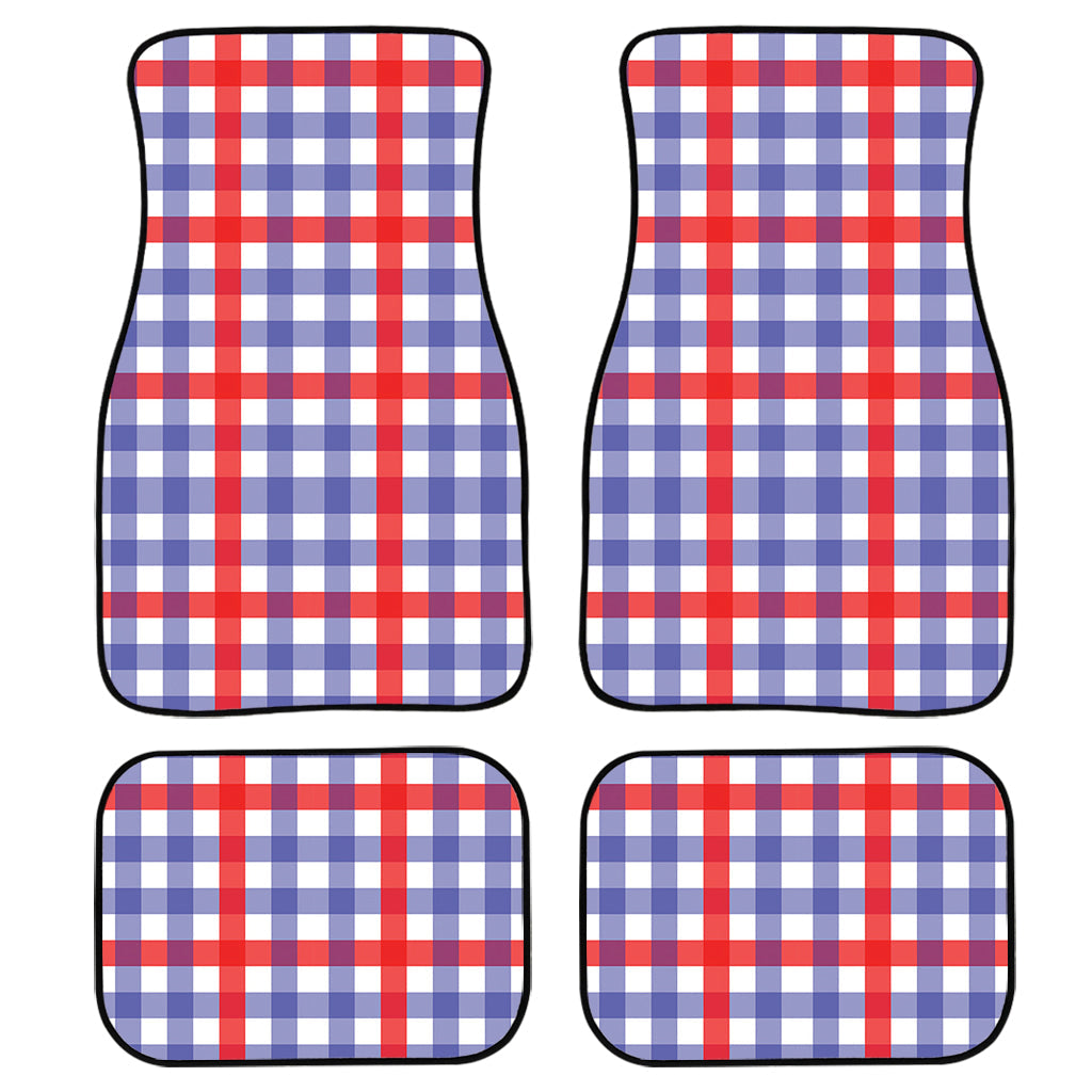 Blue Red And White Check Pattern Print Front And Back Car Floor Mats, Front Car Mat