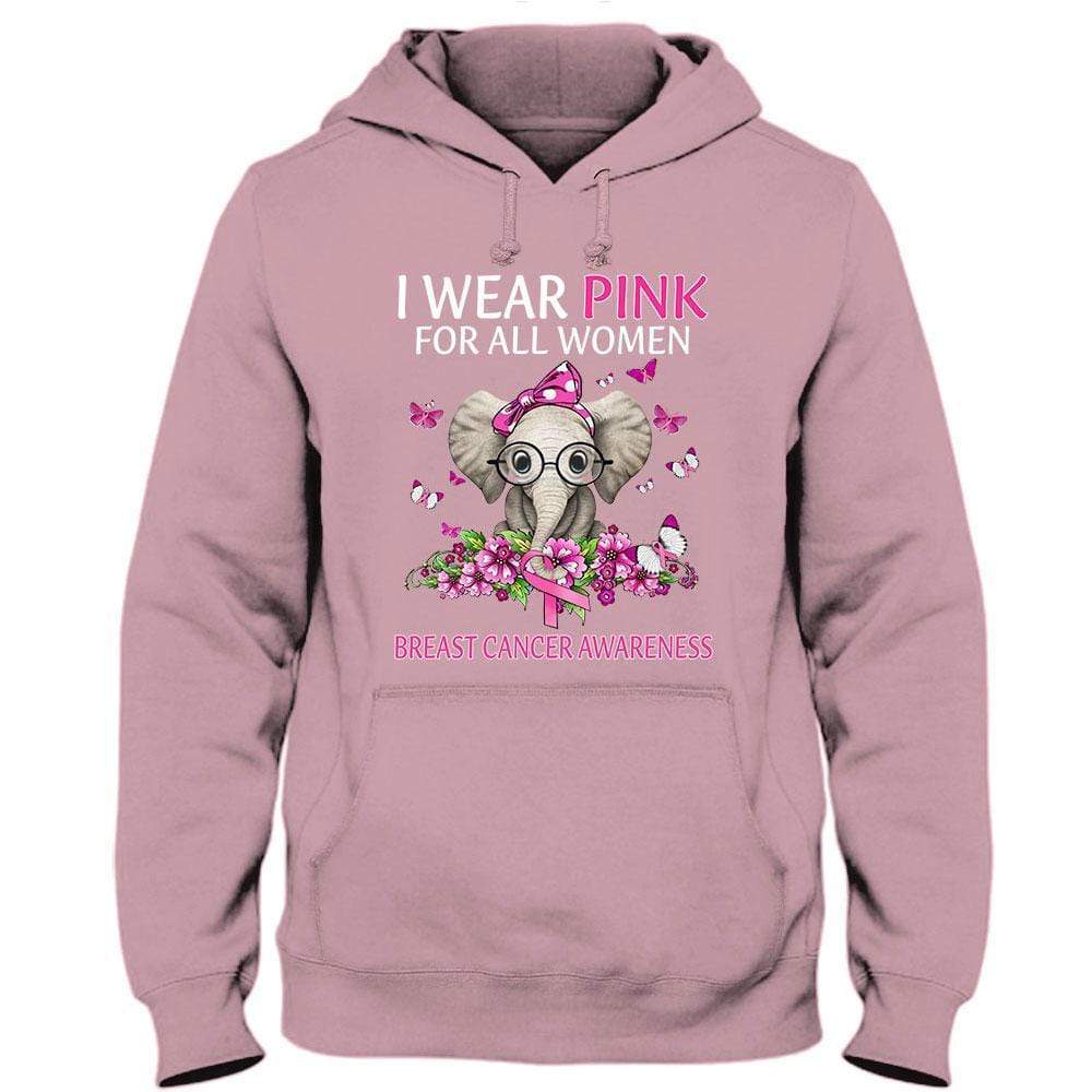 I Wear Pink For All Women, Ribbon Elephant Breast Cancer Hoodie, Shirt