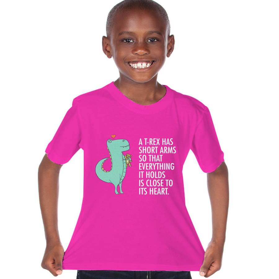 Dinosaur –  A T-rex Has Short Arms Pink – Youth T-shirt