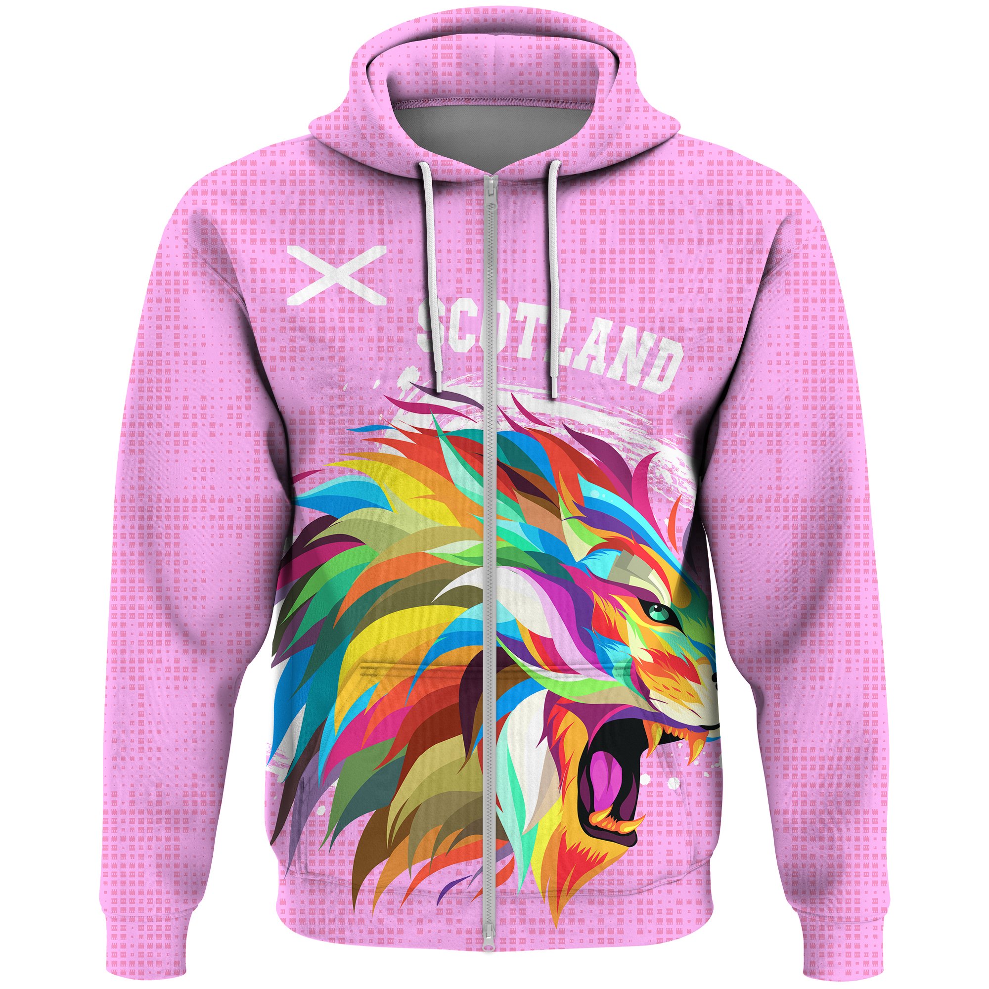 1stScotland Zip Hoodie Raibown Lion Pink Style A27