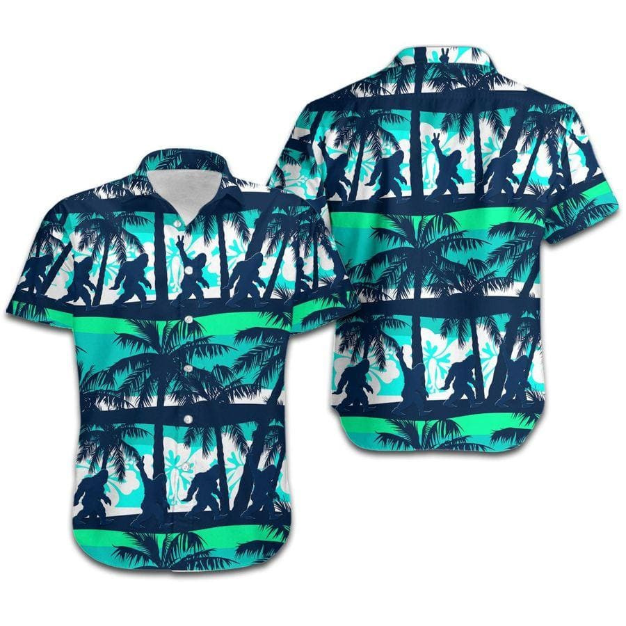 Hawaii Aloha Shirts Bigfoot Tropical Coconut Tree Sasquatch Ha40555