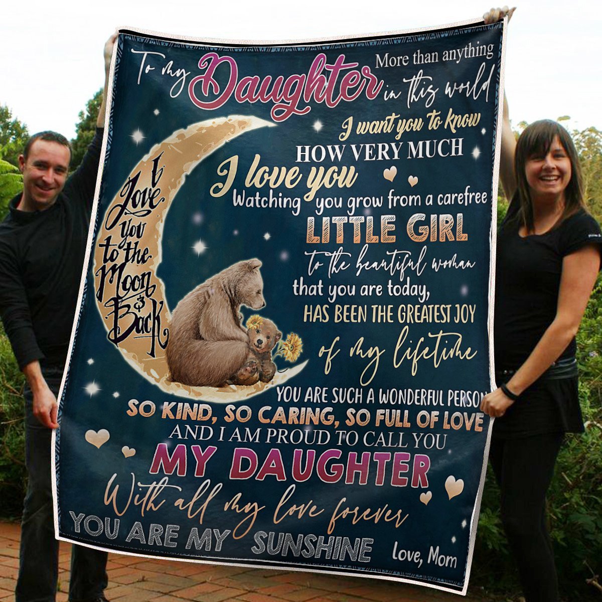 To My Daughter Blanket Bears On The Moon You Are My Sunshine Gift From Mom Fleece Blanket Unique Gifts