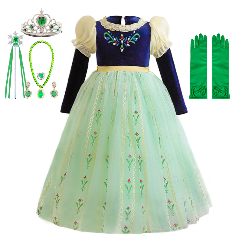 Winter Fantasia Girl Snow Queen Luxury Velvet Long Sleeve Anna Elsa Princess Dress Christmas Halloween Baby Cosplay Party Gown alx