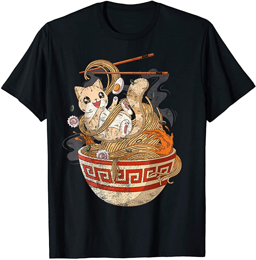 Cute Cat Ramen Tee Kawaii Anime Cats Kitten Lover Gift T-Shirt